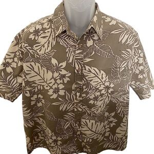 COOKE STREET Beige & White Floral Aloha Hawaiian Shirt Men L Large
